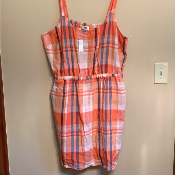 Old navy Linen Orange/Blue Dress with Pockets - Picture 1 of 7